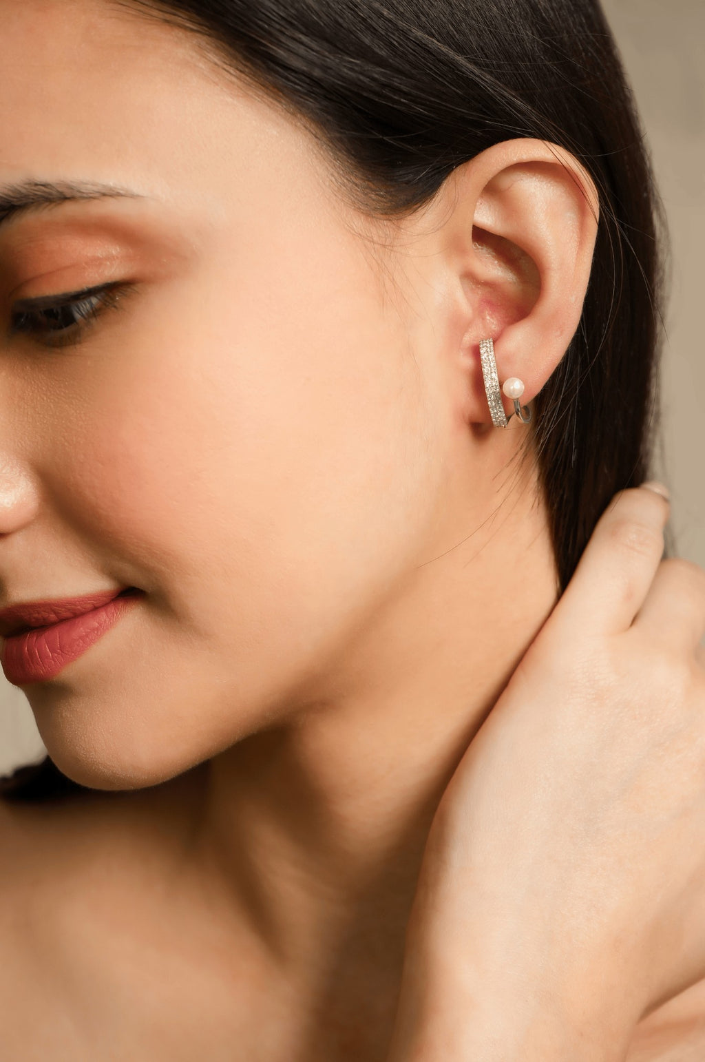 Pearl & Pavé Curve Silver Earrings