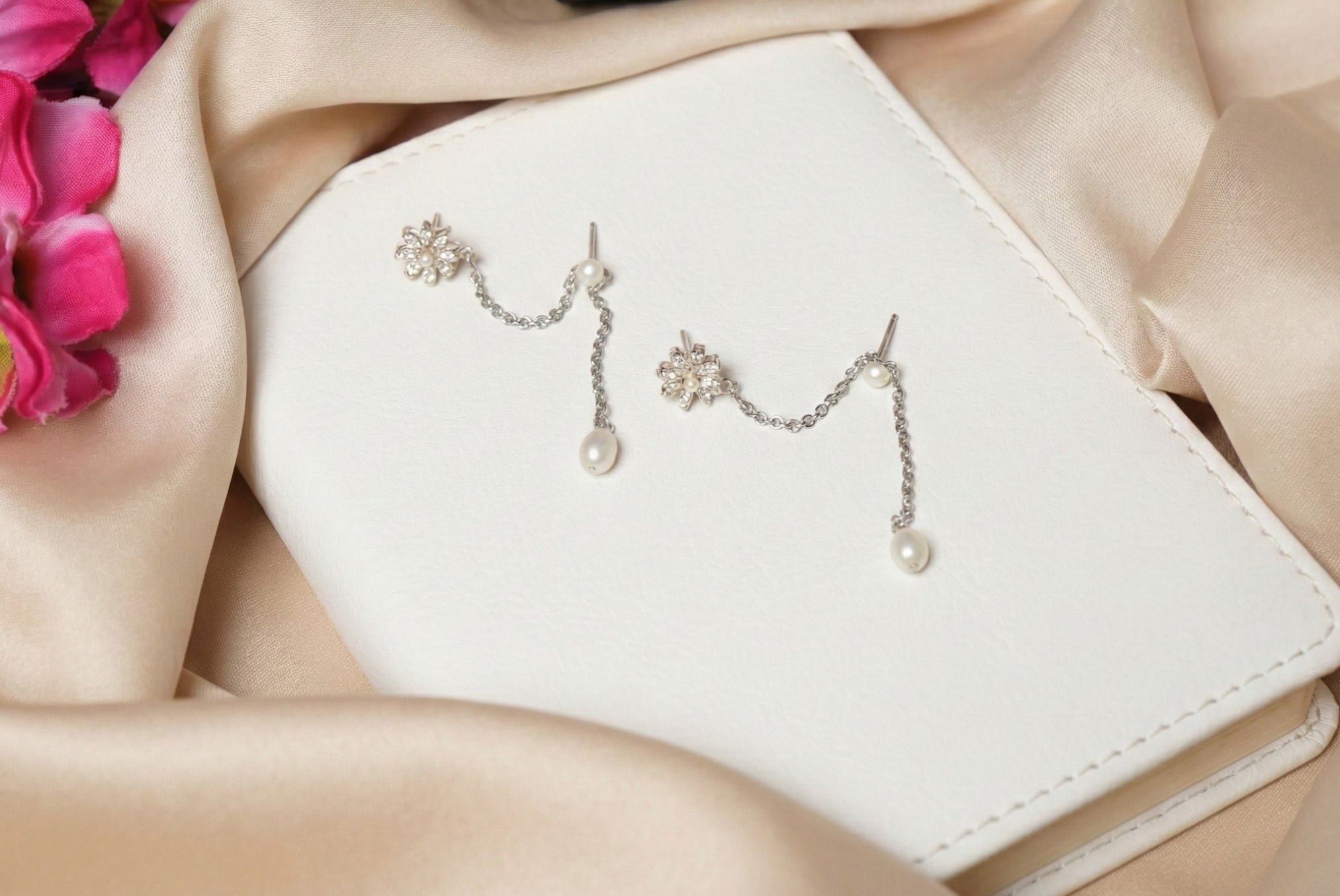 Bloom Pearl Chain Drop Earrings