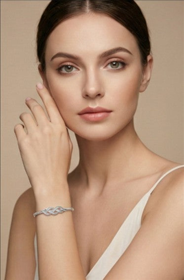 Intertwined Leaf Knot Open Bangle Bracelet