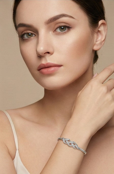 Intertwined Leaf Knot Open Bangle Bracelet