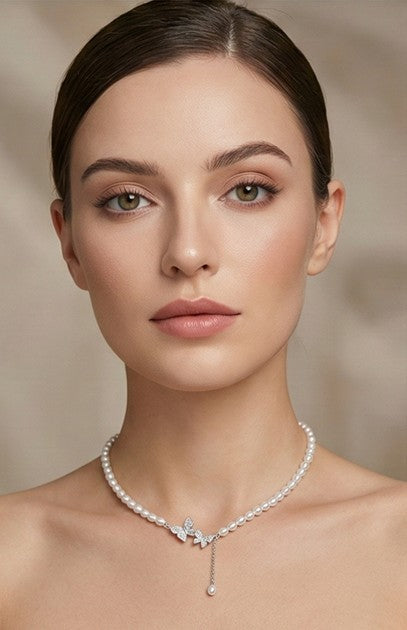 Butterfly Pearl Drop Necklace