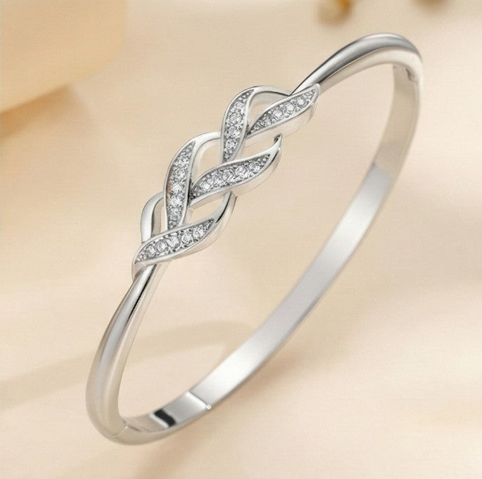 Intertwined Leaf Knot Open Bangle Bracelet