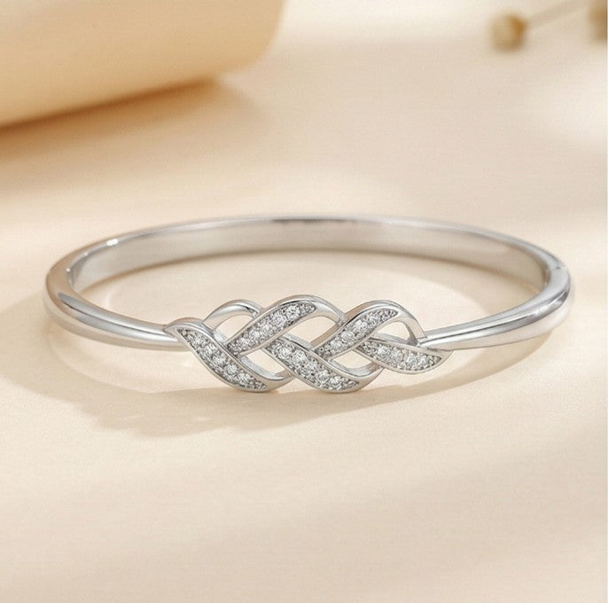 Intertwined Leaf Knot Open Bangle Bracelet