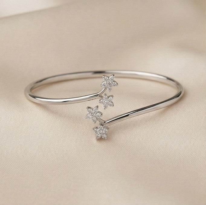 Floral Star Open Bangle Bracelet in 925 Sterling Silver & Lab Grown Diamonds