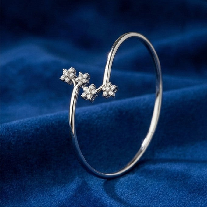 Floral Star Open Bangle Bracelet in 925 Sterling Silver & Lab Grown Diamonds