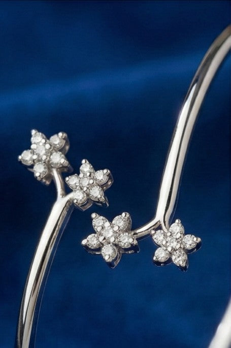 Floral Star Open Bangle Bracelet in 925 Sterling Silver & Lab Grown Diamonds