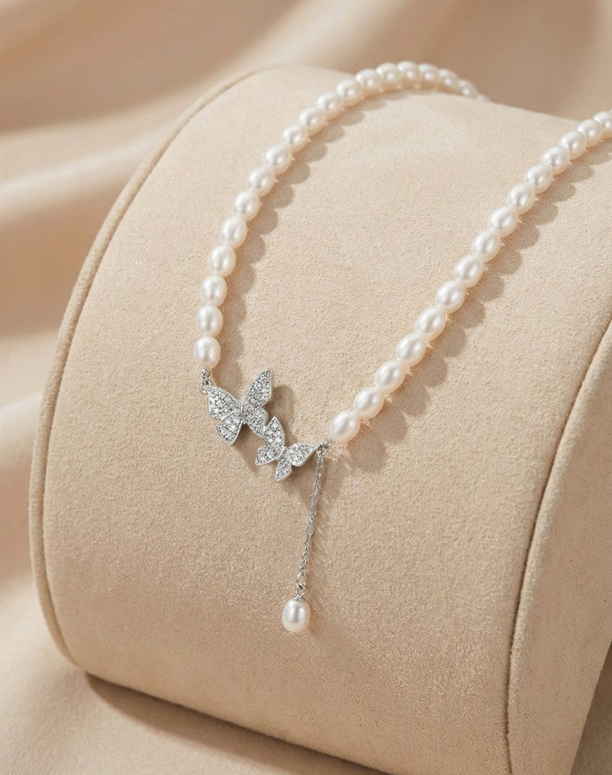 Butterfly Pearl Drop Necklace