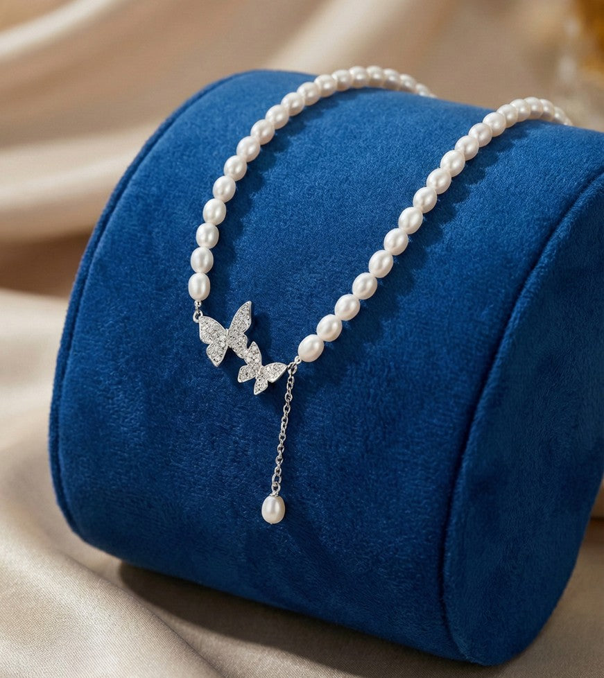 Butterfly Pearl Drop Necklace